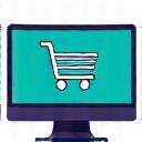 An icon representing online shopping, a computer with a shopping cart.