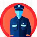 A warning icon depicting a police officer, symbolizing the penalties for non-compliance.